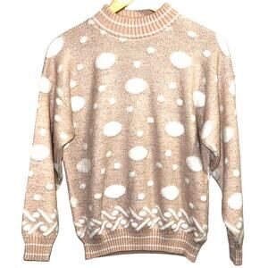 VTG 80s Jennifer Adams Sweater Pink w/white dots - Metallic Silver Thread Sz S/M